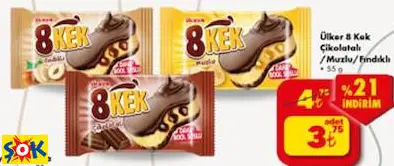 ÜLKER 8KEK ÇİKOLATALI/MUZLU/FINDIKLI 55GR